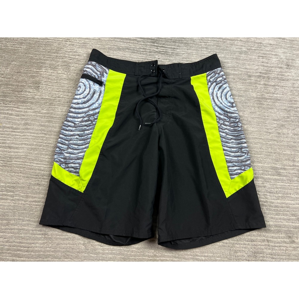 No Boundaries Board Shorts Mens 34 Black Neon Yellow Swirl NB24B020 Colorblock